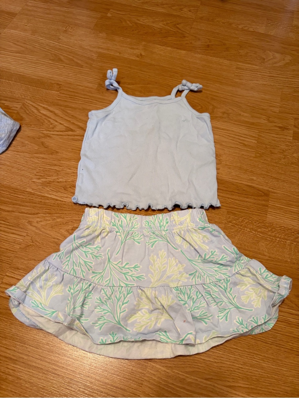 Carter's Light Blue Ribbed Tank and Pastel Floral Skirt Set